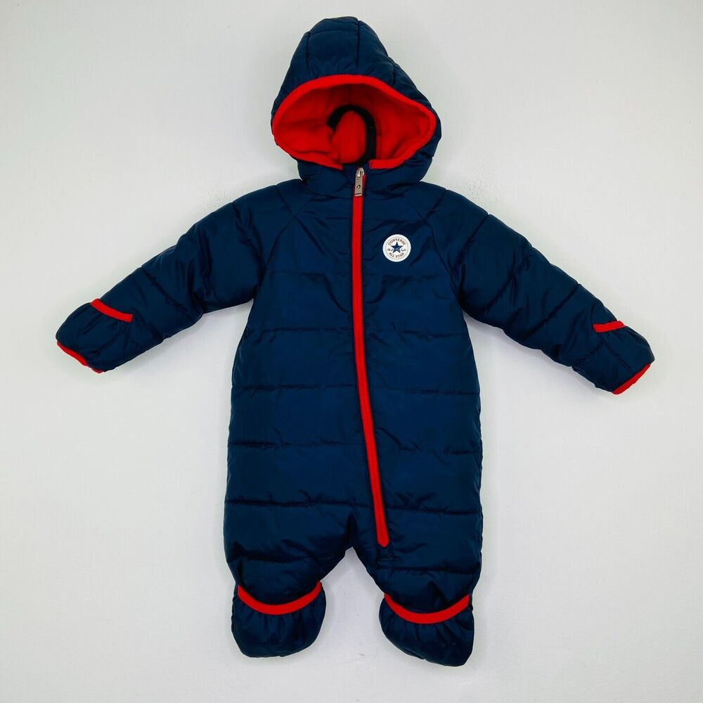 Converse Kid's 6M Snowsuit Blue Red Fleece Lined Hooded Puffer Zip BO21